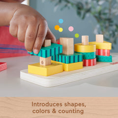 Fisher-Price Wood Toddler Toy Shape Stacker, 13-Piece Wooden Sorting Activity For Fine Motor Play Preschool Kids Ages 2+ Years