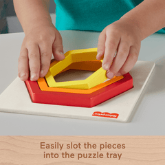 Fisher-Price Wooden Mini Rainbow Jigsaw Puzzle Hexagon For Toddlers & Kids, 5 Wood Pieces