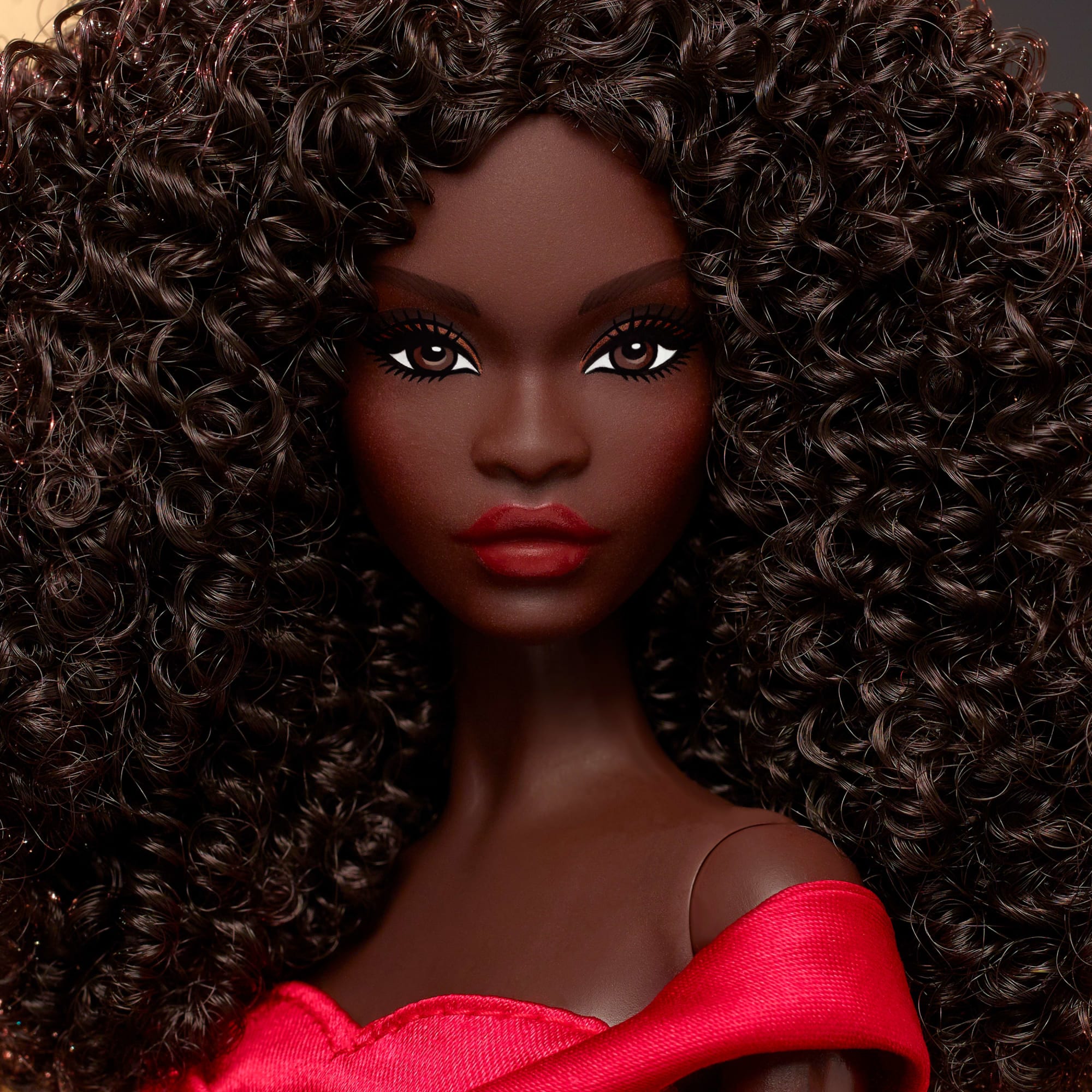 Barbie Signature Collectible Doll in Red Gown, 45th Anniversary Black Barbie By Kitty Black Perkins