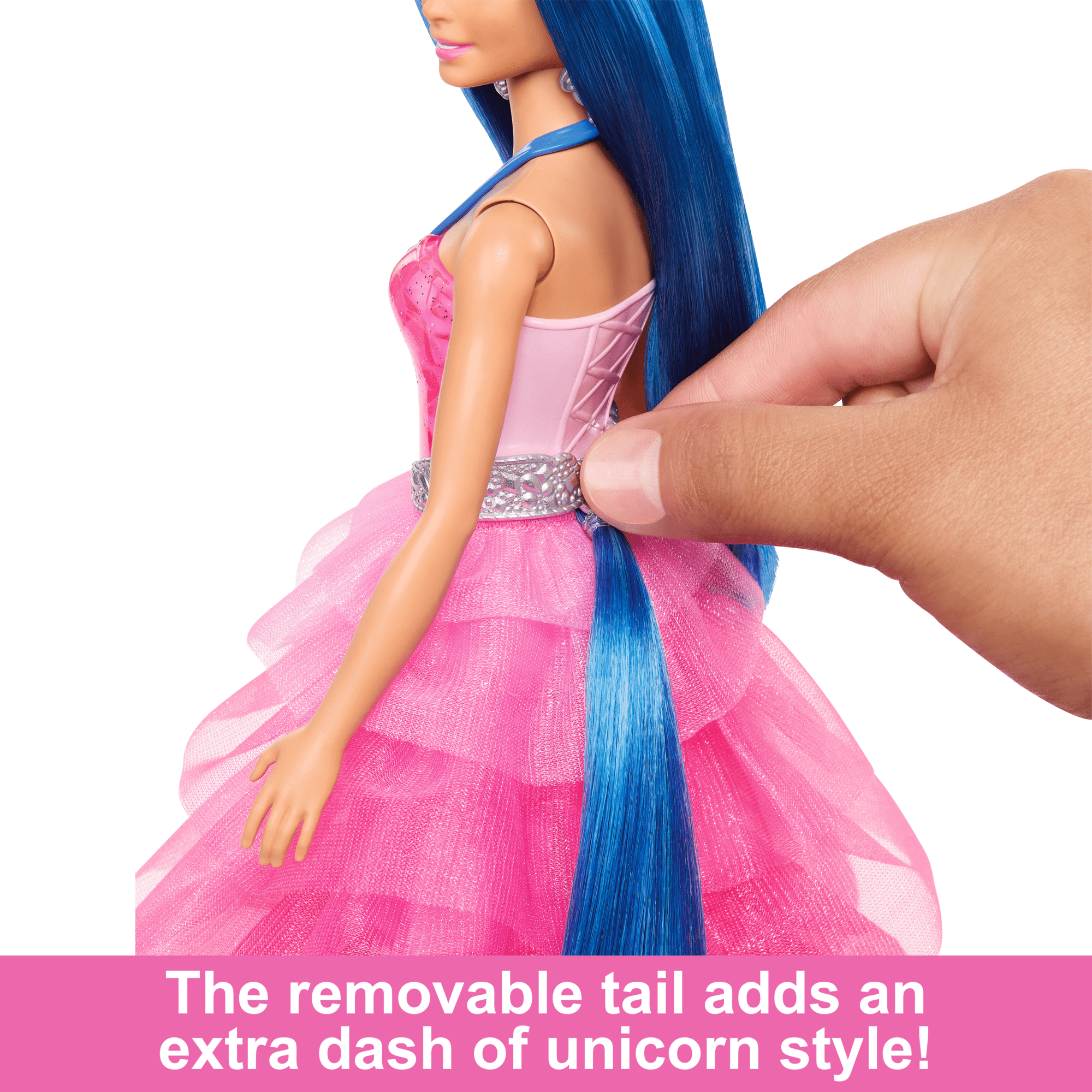 Barbie Unicorn Toy, 65th Anniversary Doll With Blue Hair, Pink Gown & Pet Alicorn