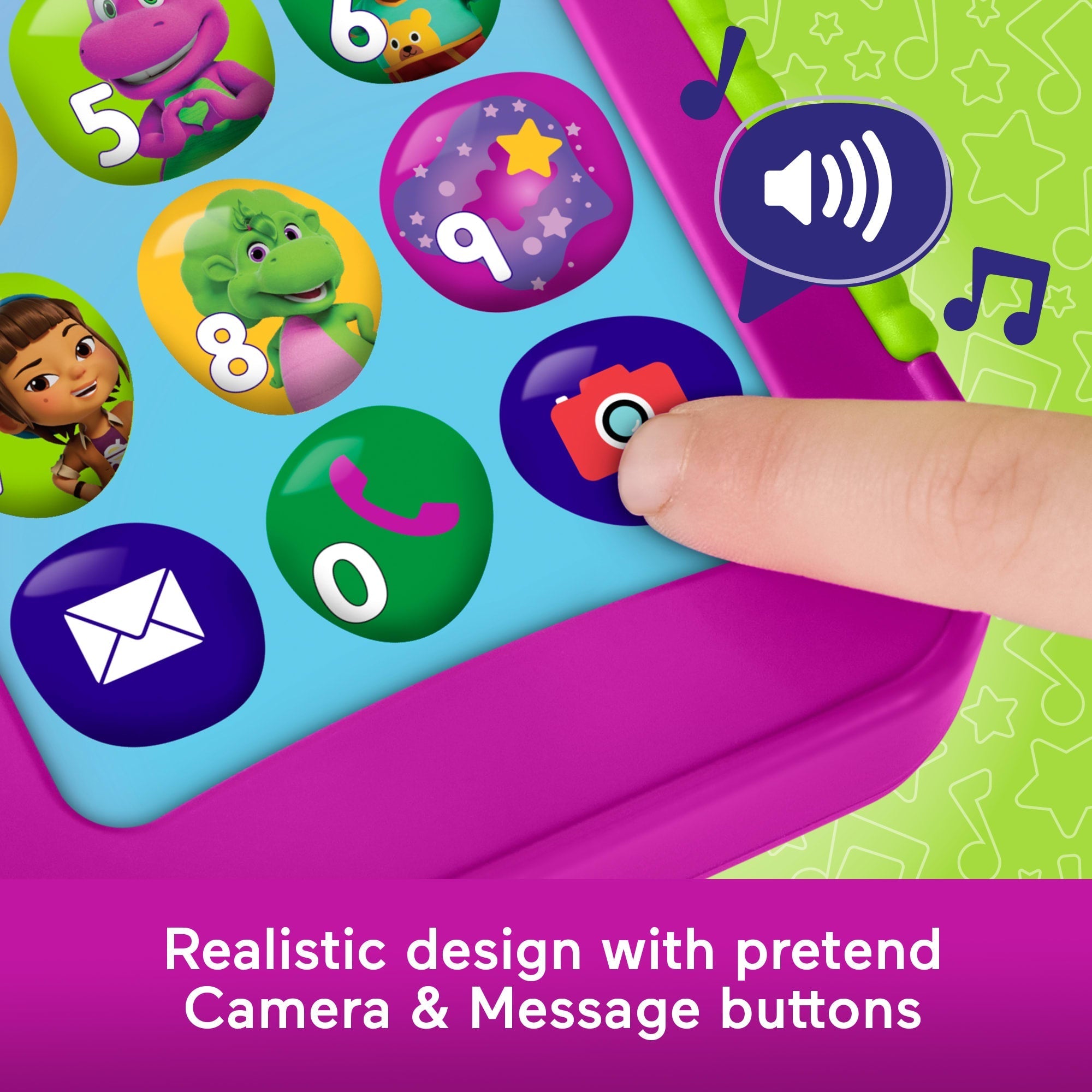 Fisher-Price Barney's World Hey Barney Phone Musical Toddler Toy With Lights For Kids, Multilanguage Version