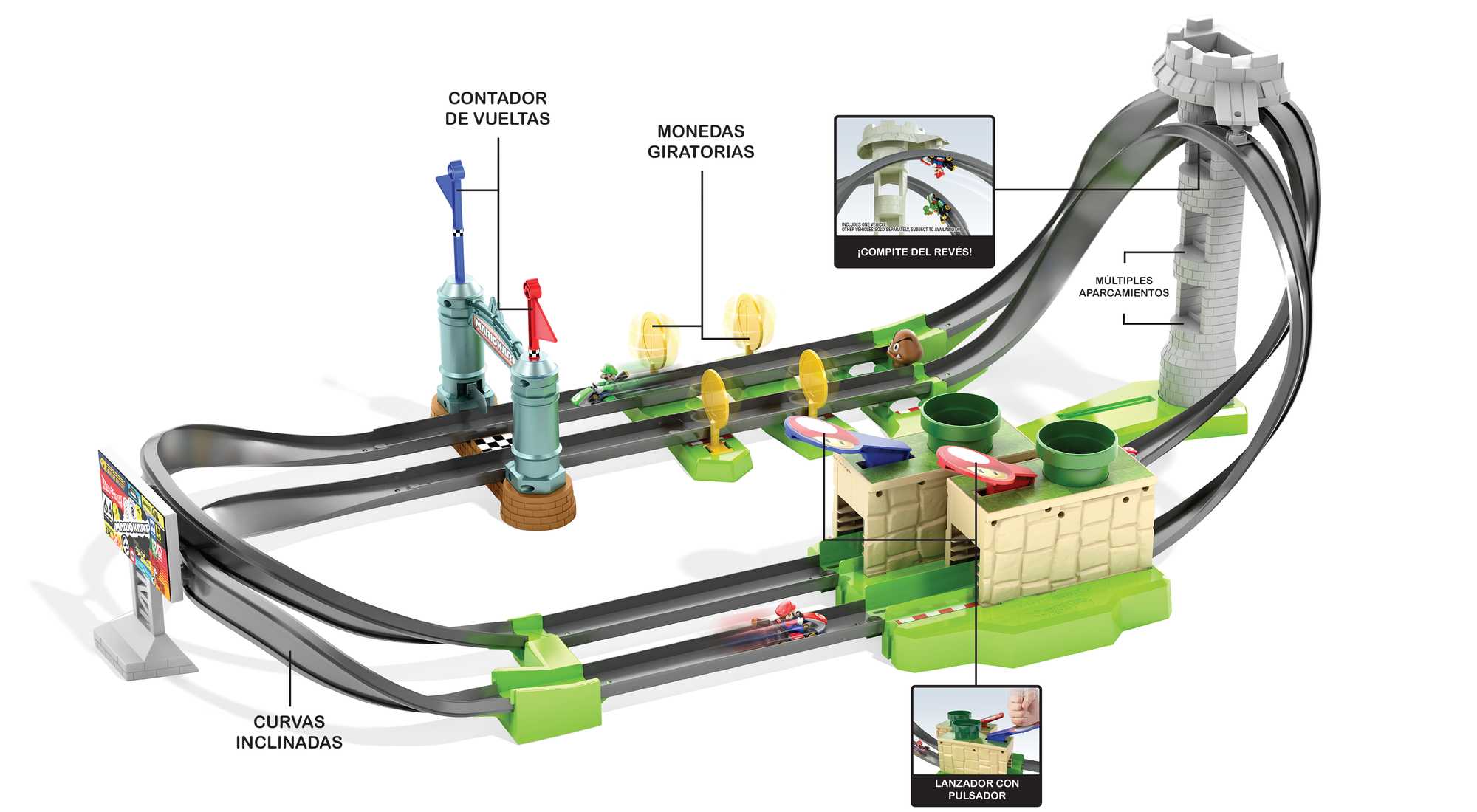Hot Wheels Mario Kart Pista de Juguete De Circuito Largo