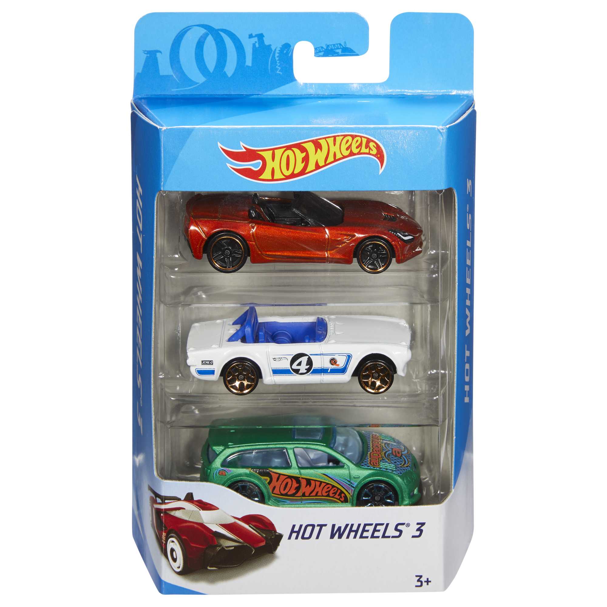 Hot Wheels 1:64 Scale Toy Cars & Trucks, 3-Pack