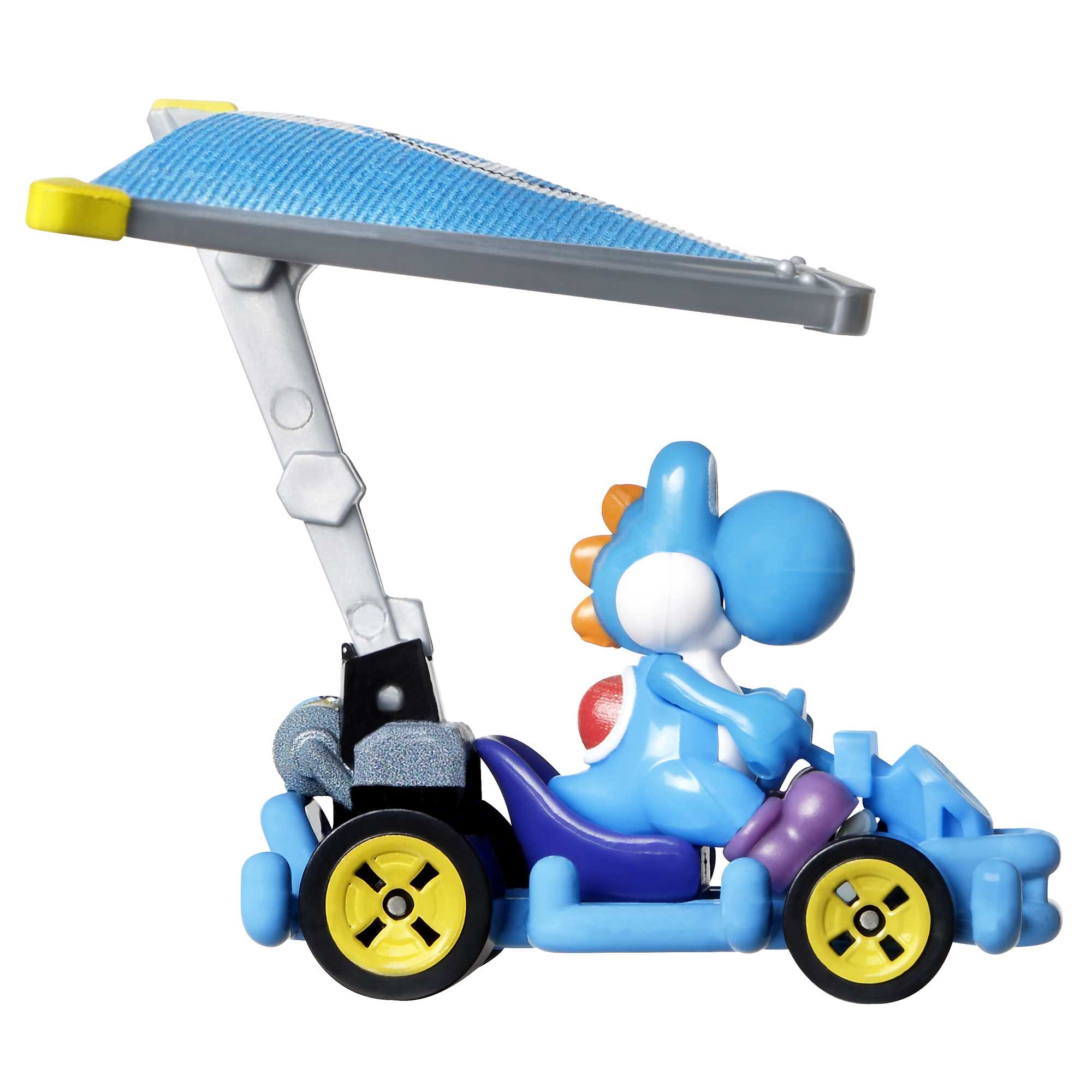 Hot Wheels Mario Kart Vehículo de Juguete Yoshi Azul Claro Pipe Frame con Super Glider